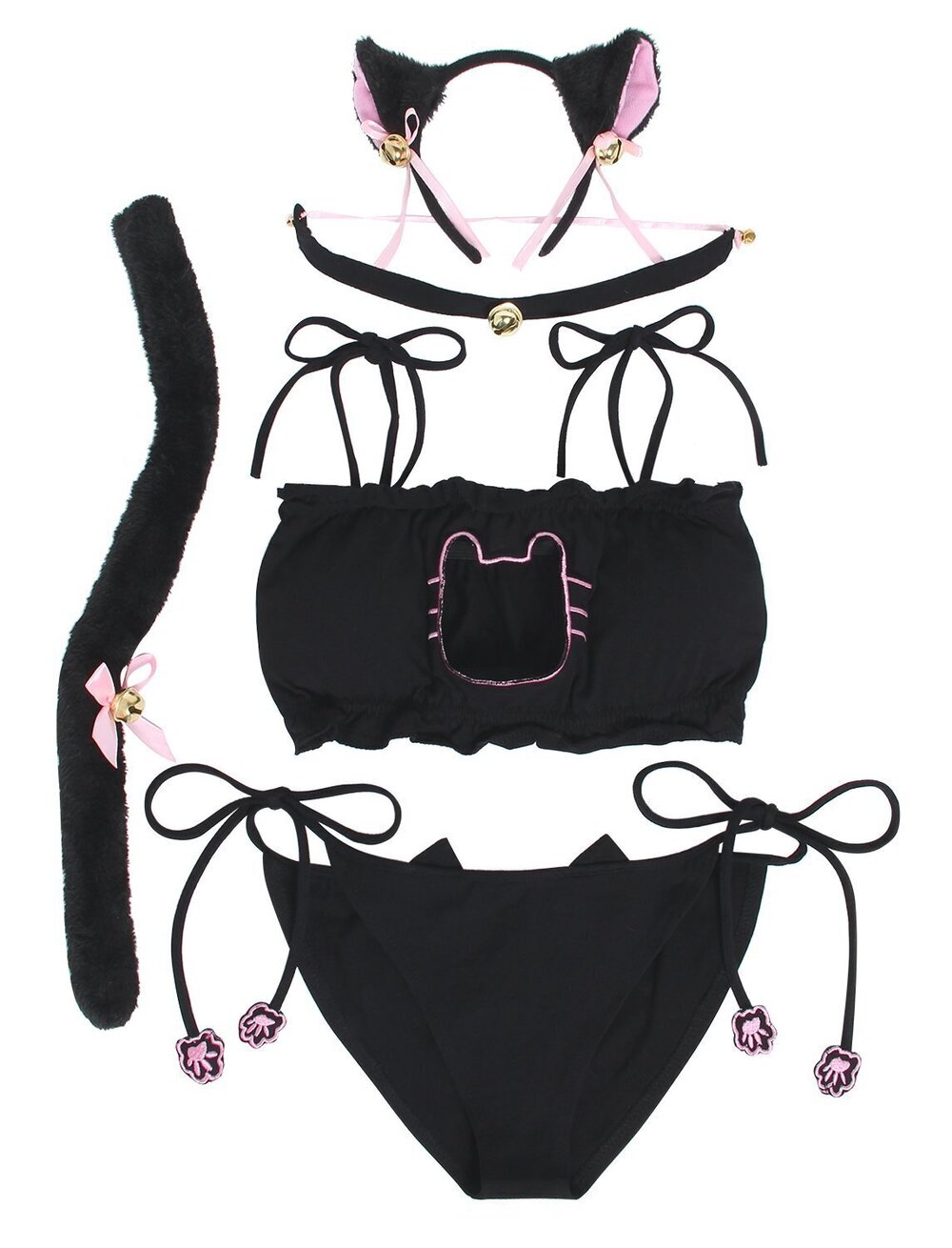 3239 Cosplay Lingerie Set Kitty Keyhole Cute Hot Outfit S Black